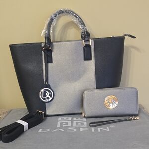 Dasein Satchel Large Work Tote Bag With Matching Wallet  Vegan Leather New